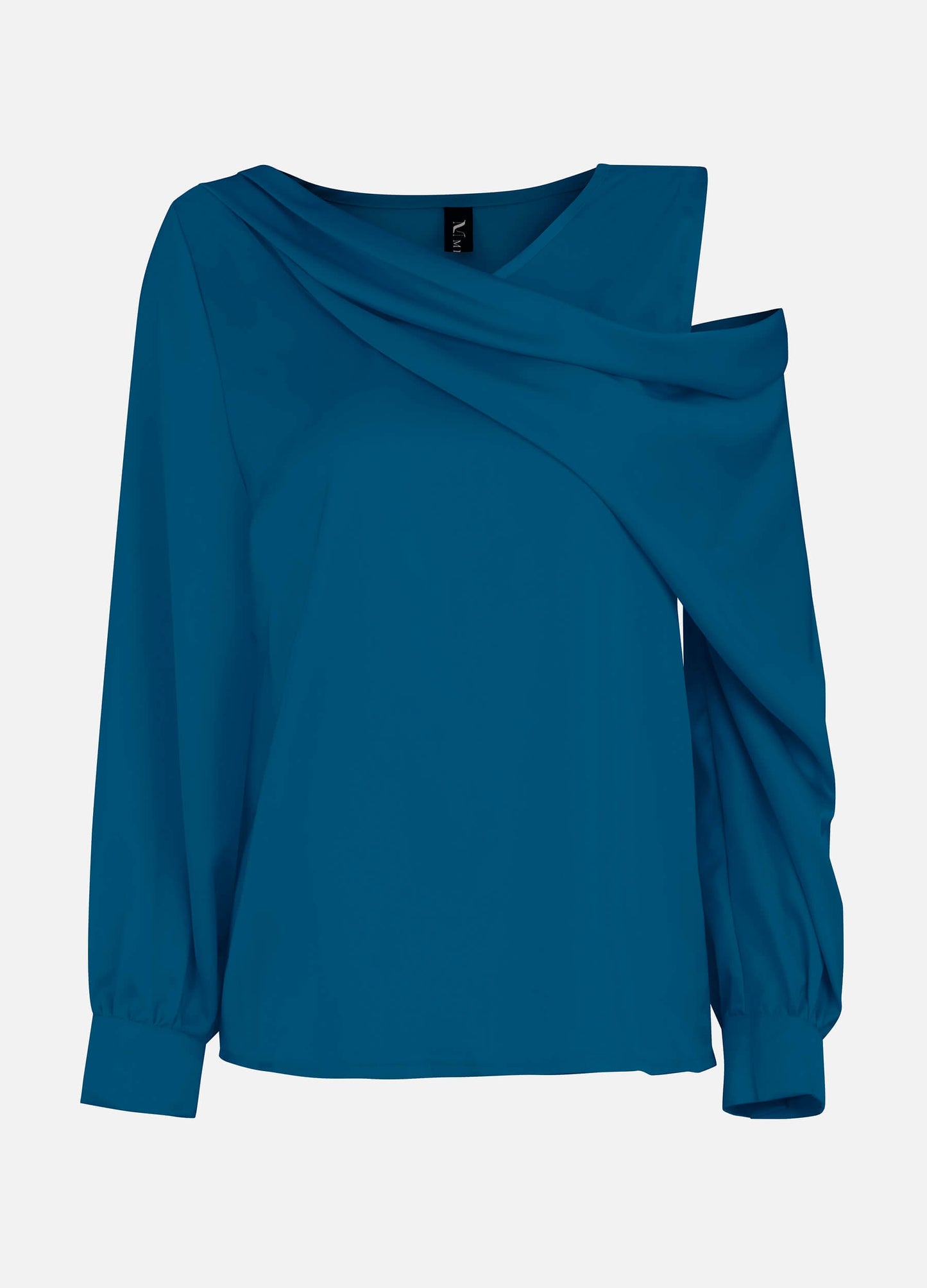 Women's Off Shoulder Satin Long Sleeve Top-Peacock Blue