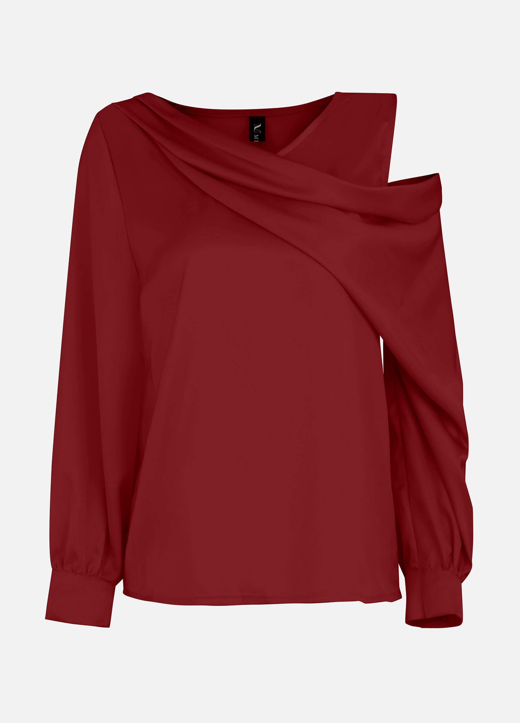 Women's Off Shoulder Satin Long Sleeve Top-Red