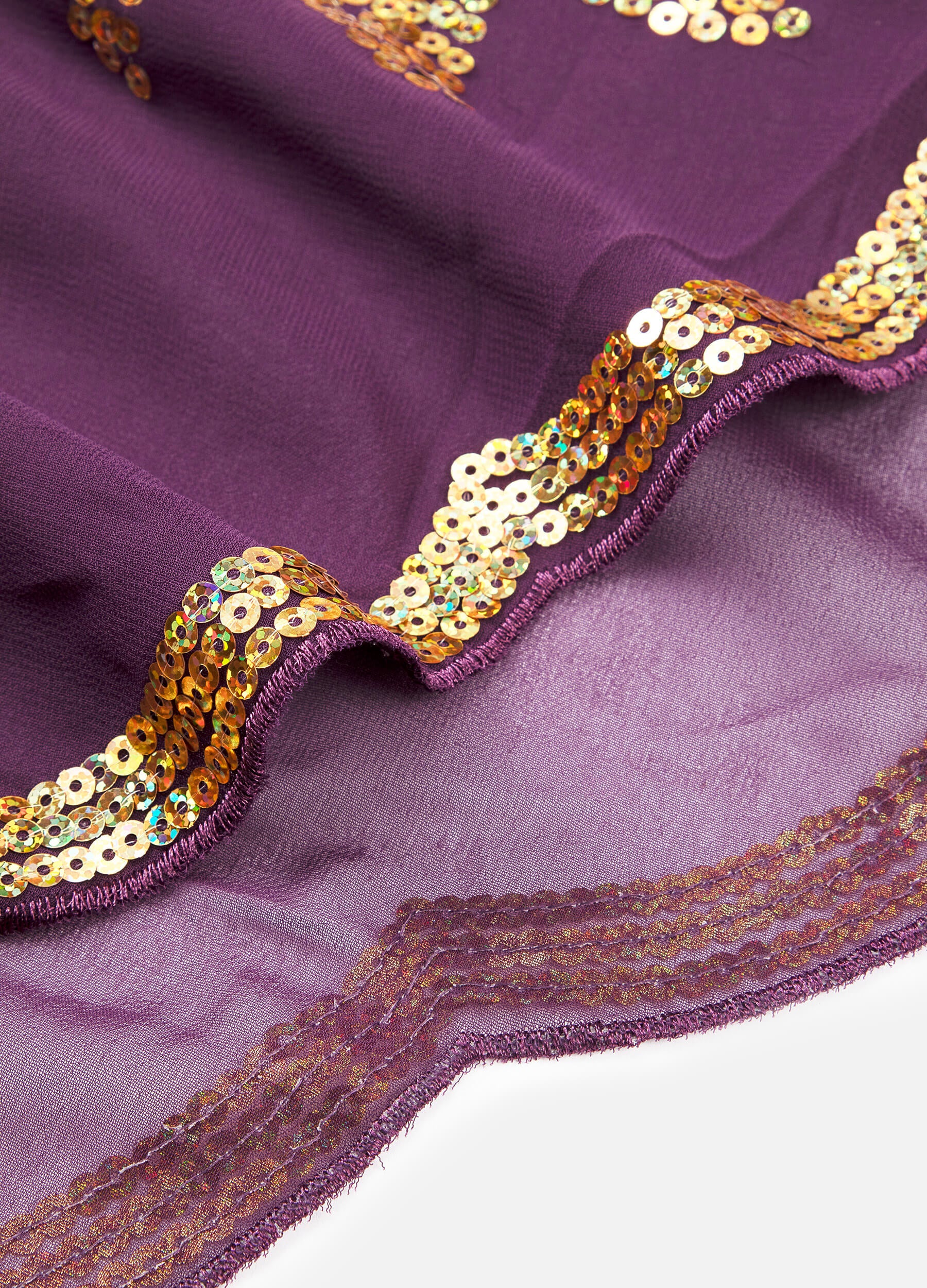Women's Round Neck Half Sleeve Floral Sequin Glitter Kaftan-Purple hem