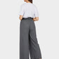 Women's Ruffle Trims Belted Comfort Wide Leg Trousers-Grey back view