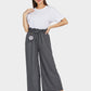Women's Ruffle Trims Belted Comfort Wide Leg Trousers-Grey main view
