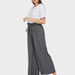 Women's Ruffle Trims Belted Comfort Wide Leg Trousers-Grey side view