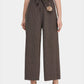 Women's Ruffle Trims Belted Comfort Wide Leg Trousers-Brown