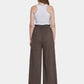 Women's Ruffle Trims Belted Comfort Wide Leg Trousers-Brown back view