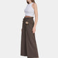 Women's Ruffle Trims Belted Comfort Wide Leg Trousers-Brown side view