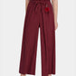 Women's Ruffle Trims Belted Comfort Wide Leg Trousers-Red