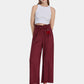 Women's Ruffle Trims Belted Comfort Wide Leg Trousers-Red main view