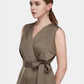 Women's Solid Belted Wide Leg V-Neck Jumpsuit-Brown