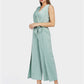 Women's Solid Belted Wide Leg V Neck Jumpsuit-Green main view