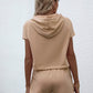 Women's Solid Drawstring Hooded Set-Apricot back view