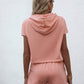 Women's Solid Drawstring Hooded Set-Pink back view