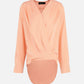 Women's Solid Surplice Neck Satin Top-Pink main view