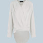 Women's Solid Surplice Neck Satin Top-White main view