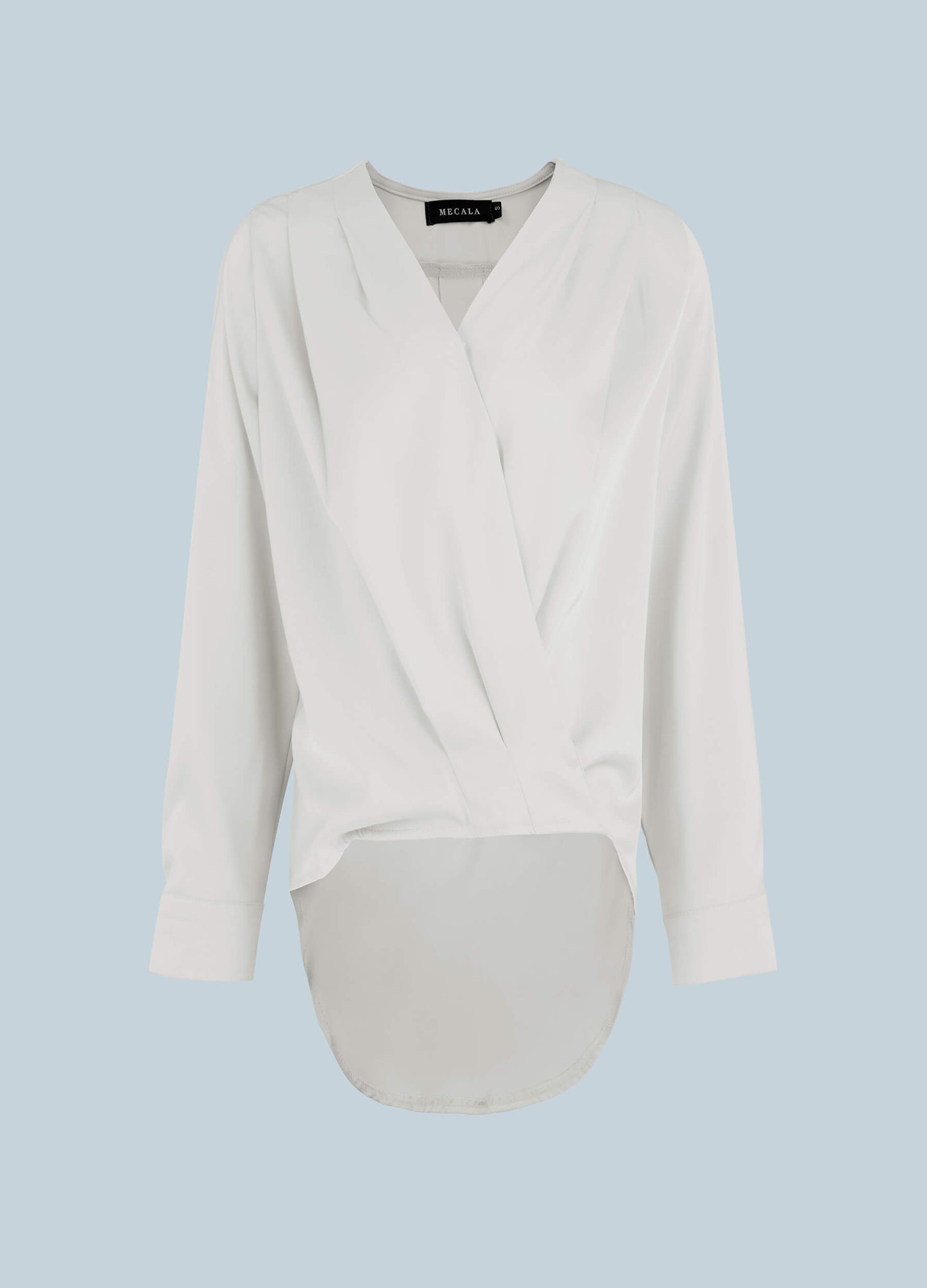 Women's Solid Surplice Neck Satin Top-White main view