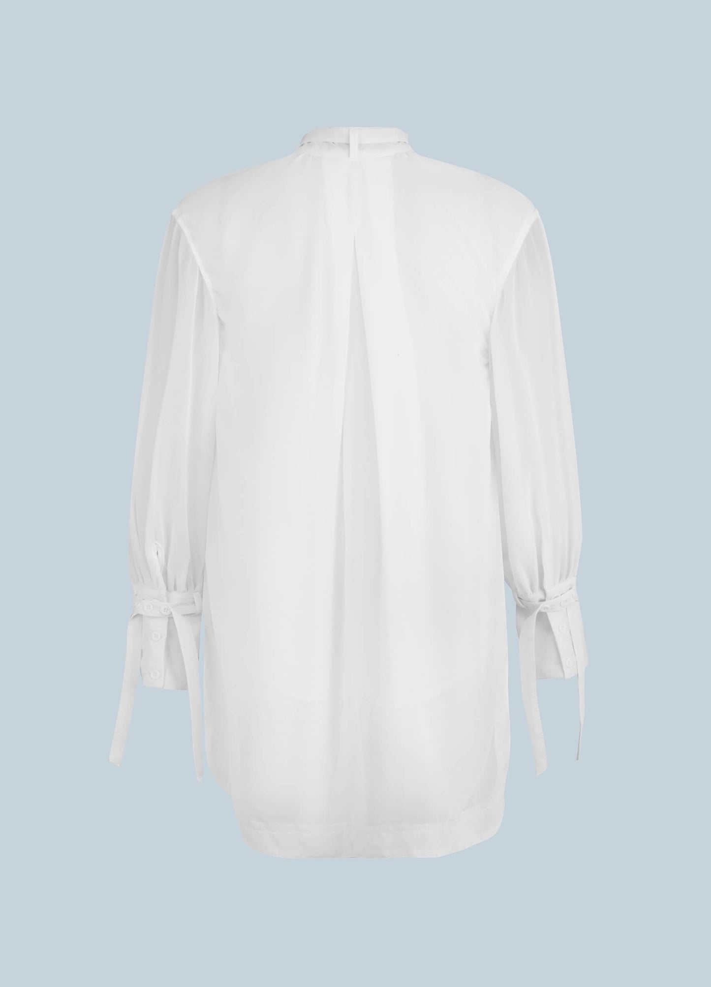 Women's Solid Tie-Neck High Low Hem Tunic-White back view