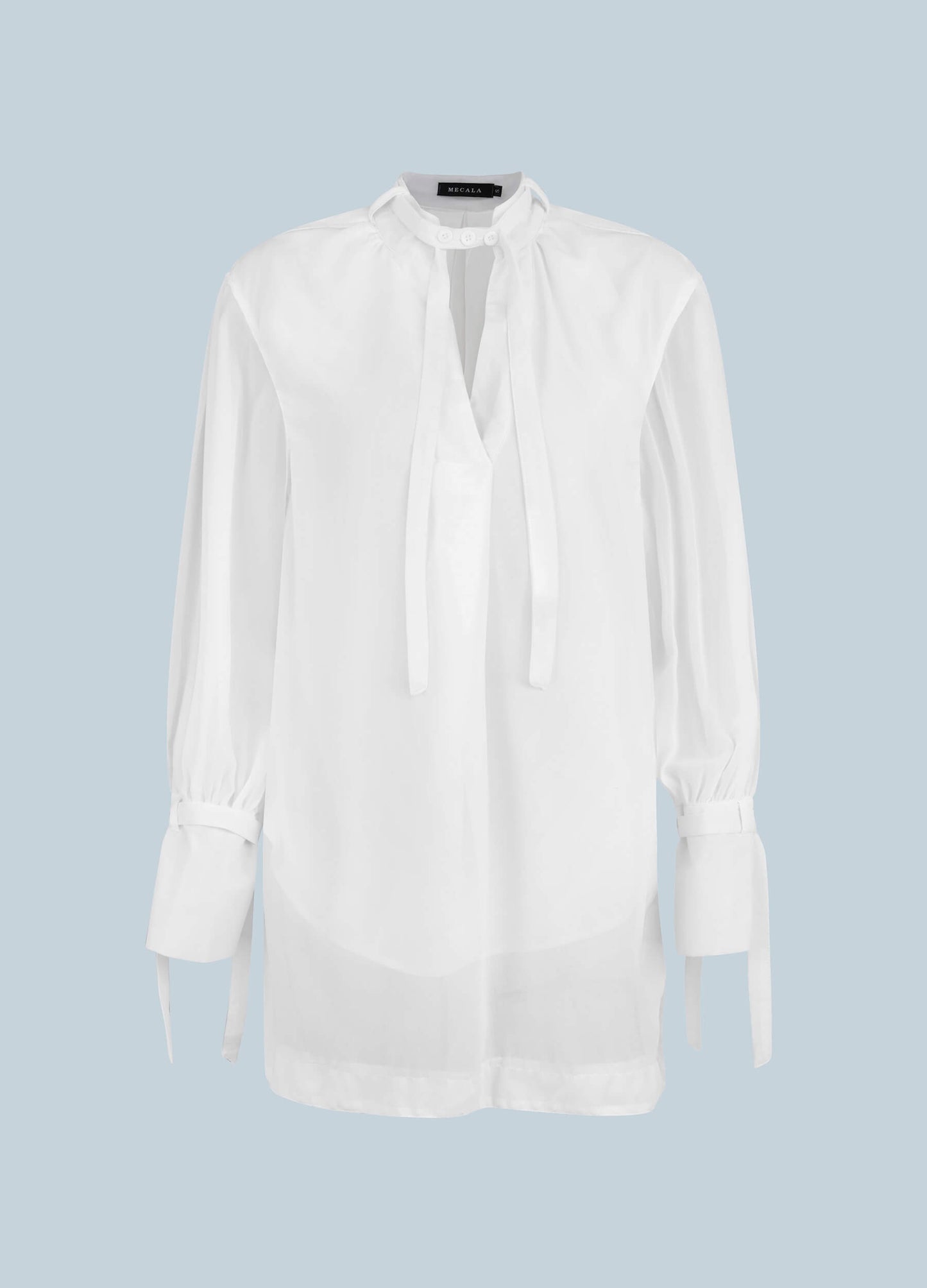 Women's Solid Tie-Neck High Low Hem Tunic-White main view