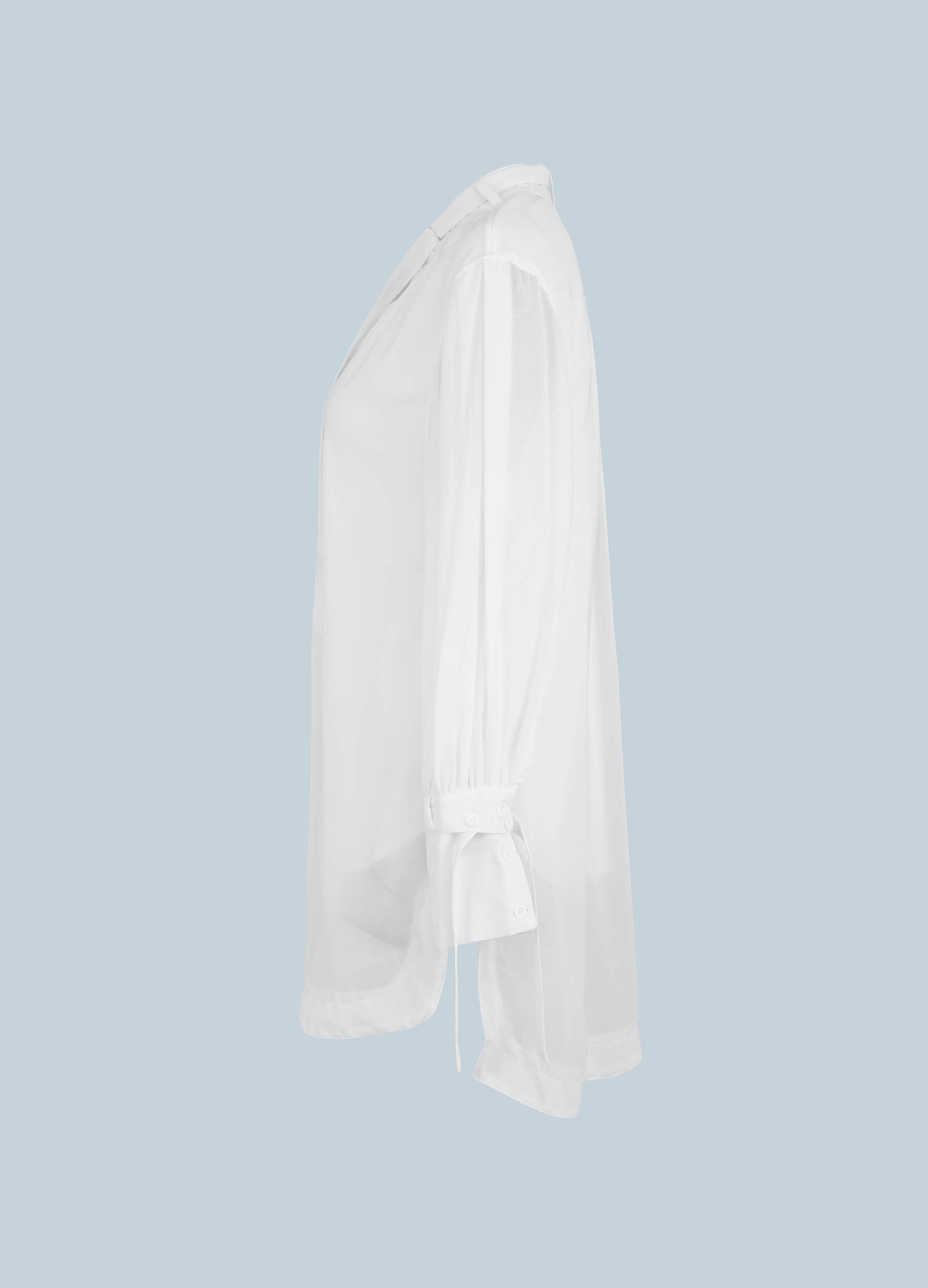 Women's Solid Tie-Neck High Low Hem Tunic-White side view