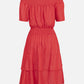 Women's Summer Off Shoulder Ruffle Trims Layered Hem Solid Dress-Red back view