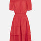 Women's Summer Off Shoulder Ruffle Trims Layered Hem Solid Dress-Red main view