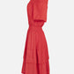 Women's Summer Off Shoulder Ruffle Trims Layered Hem Solid Dress-Red side view
