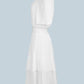 Women's Summer Off Shoulder Ruffle Trims Layered Hem Solid Dress-White side view