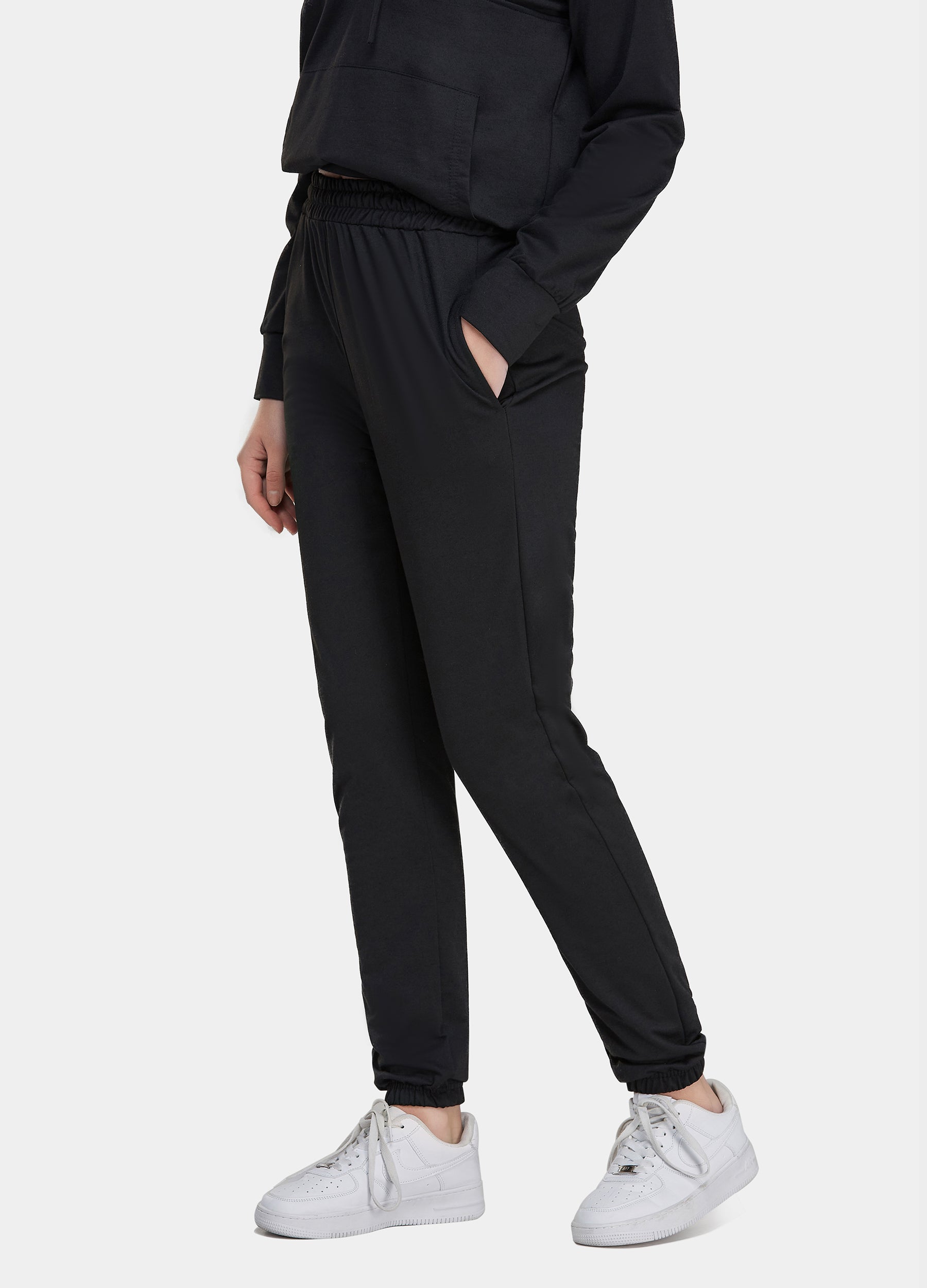 Women's Tie Front V Neck Long Sleeve Hoodie Dual Pockets Long Pants Casual Tie Dye Set-Black bottom