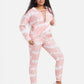 Women's Tie Front V Neck Long Sleeve Hoodie Dual Pockets Long Pants Casual Tie Dye Set-Pink and White detail