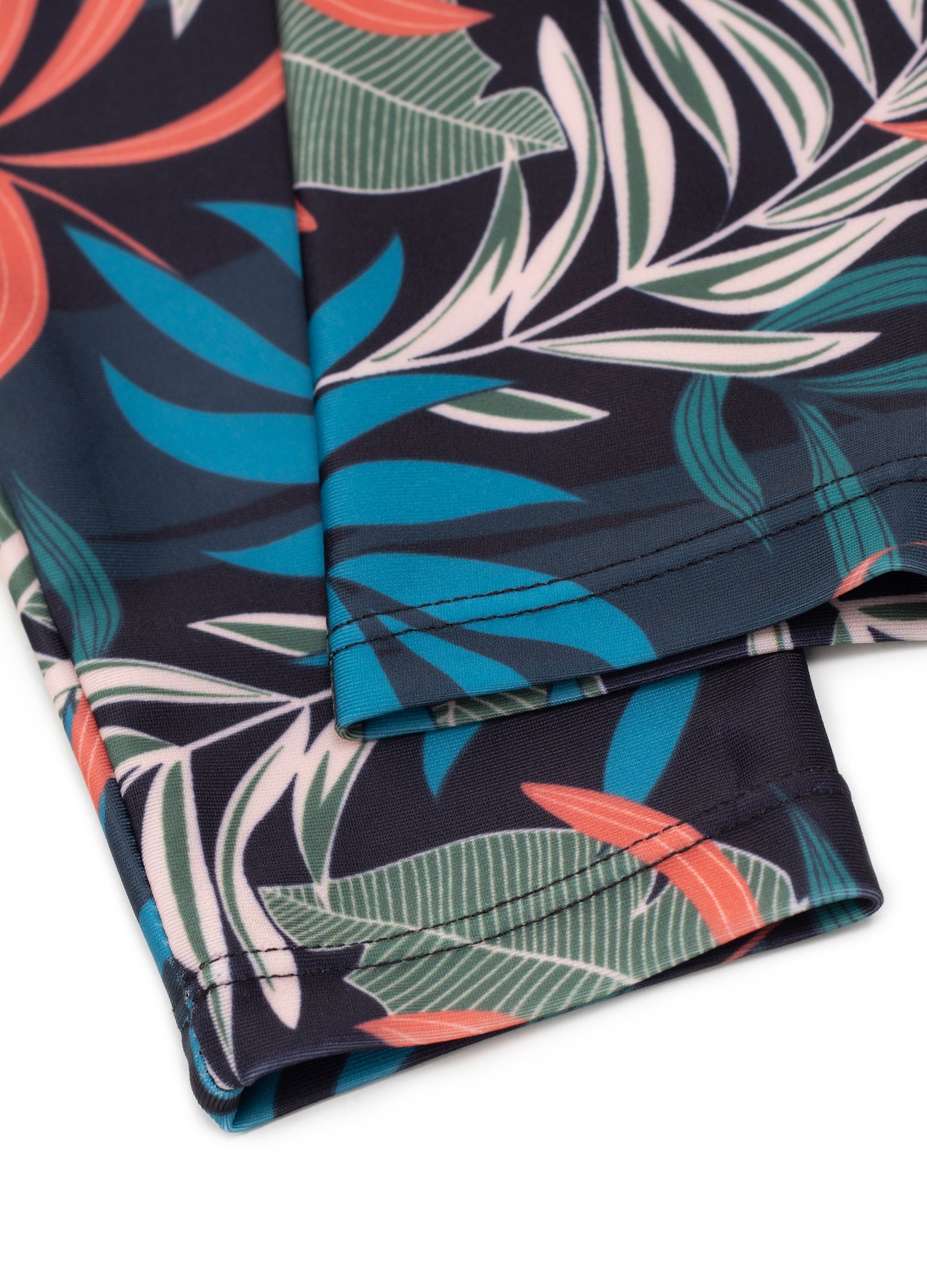 muslim swimming suits/islamic swimming suits/4POSE Women's Tropical Print Peplum Hem Full Coverage Swimsuit-Black base match print pattern cuff detail