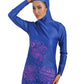 muslim swimming suits/islamic swimming suits/4POSE Women's Floral Print Modest Muslim Full Coverage Hijab Swimsuit-Blue