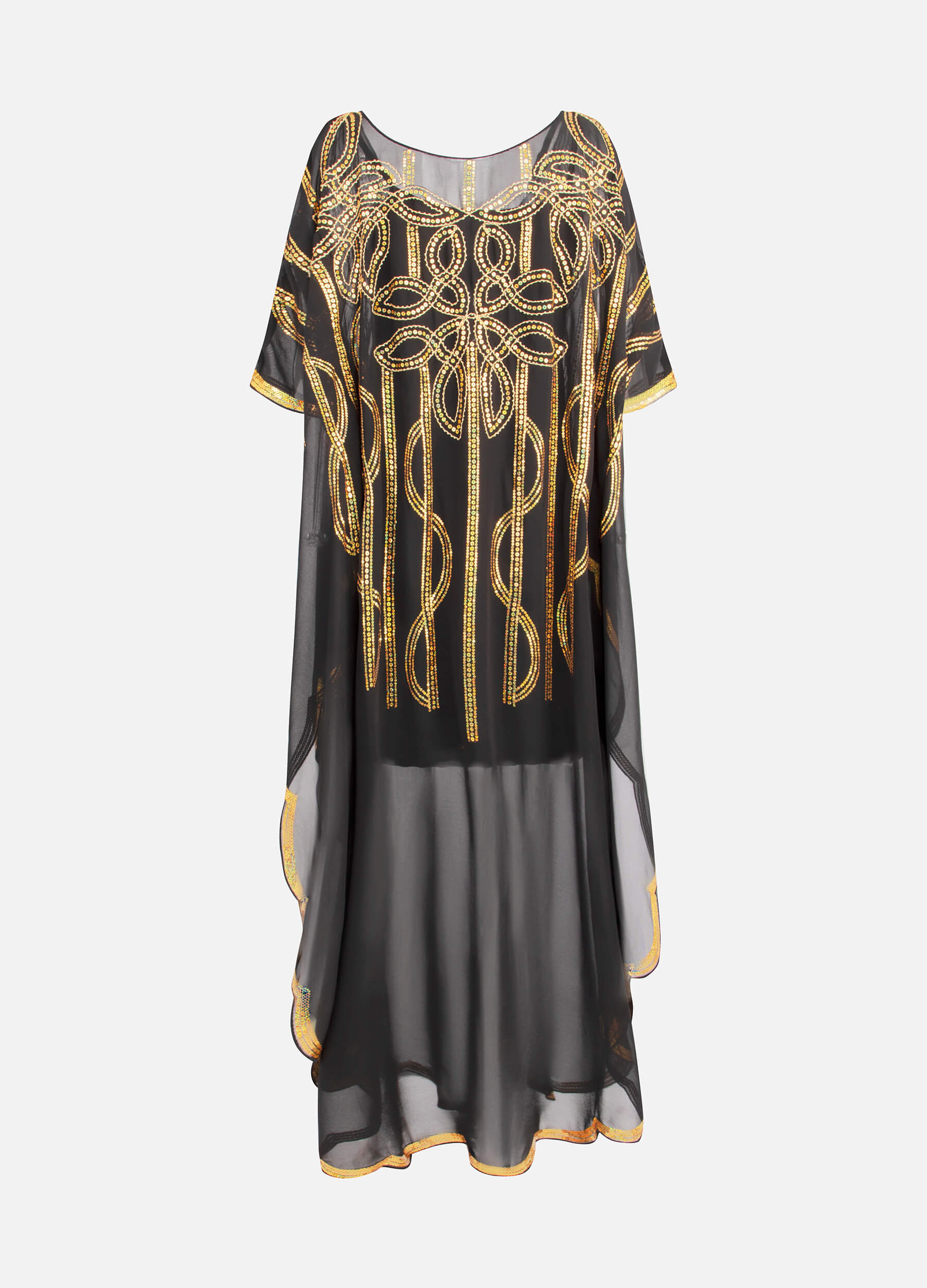Women's V Neck Half Sleeve Seuqin Maxi Pullover Kaftan-Black back view