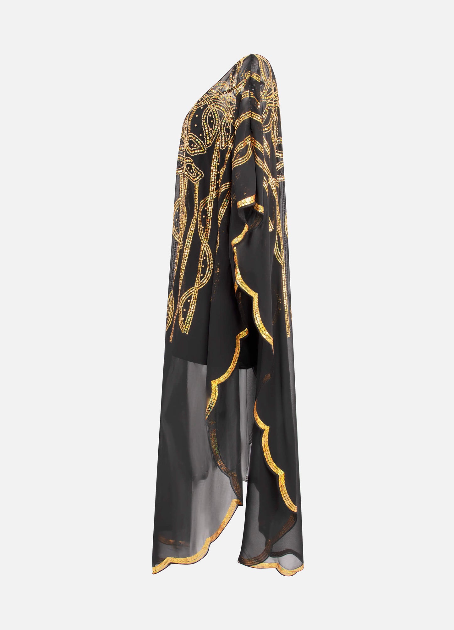 Women's V Neck Half Sleeve Seuqin Maxi Pullover Kaftan-Black side view