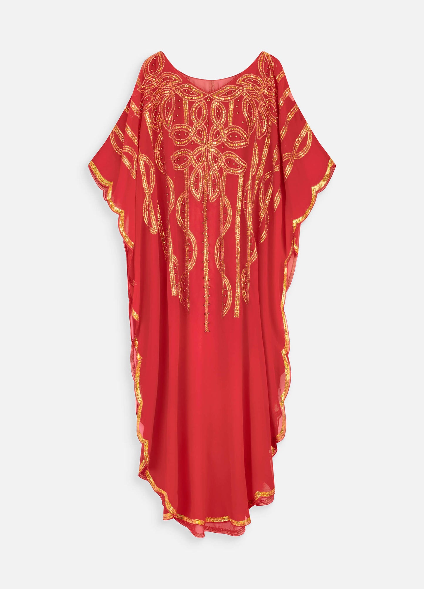 Women's V Neck Half Sleeve Seuqin Maxi Pullover Kaftan-Red main view