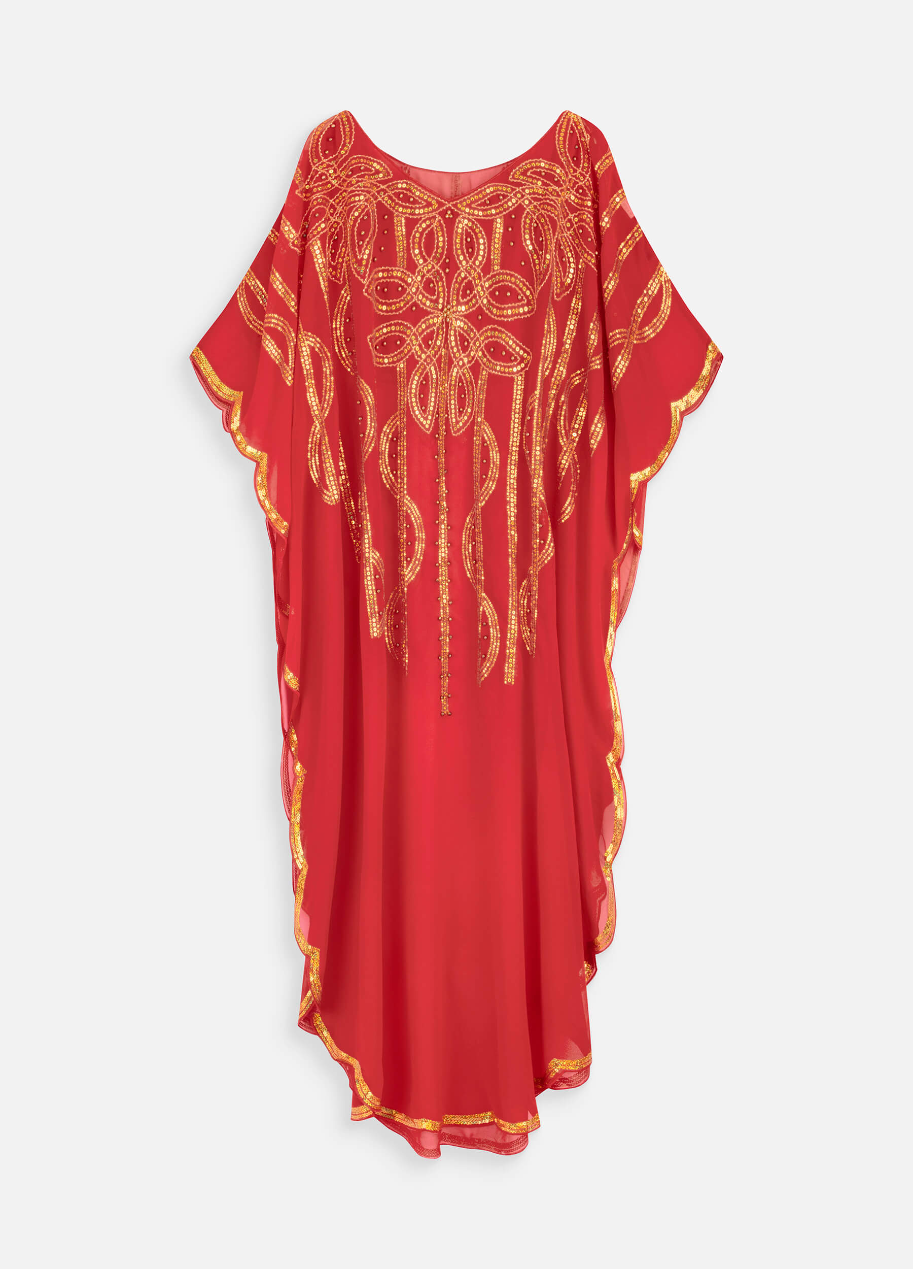 Women's V Neck Half Sleeve Seuqin Maxi Pullover Kaftan-Red main view