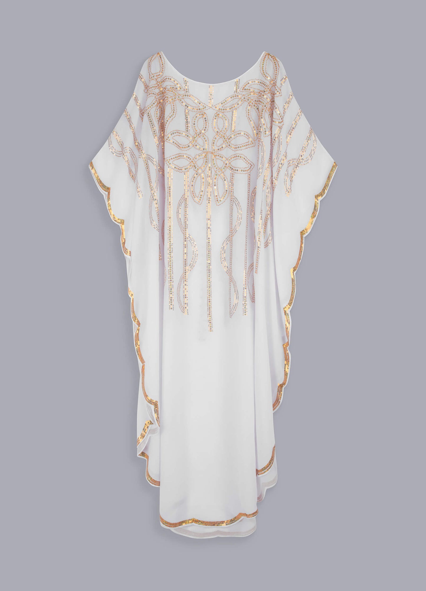 Women's V Neck Half Sleeve Seuqin Maxi Pullover Kaftan-White back view