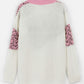Women's V-Neck Leopard Print Long Sleeve Sweater-Pink back view