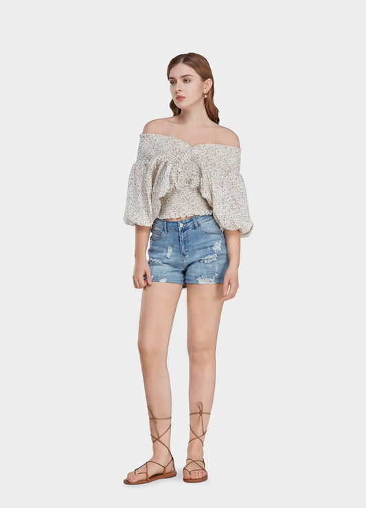 MECALA Women's V-Neck Shirred Top (Clearance)