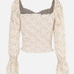 Women's allover print bell sleeve top-Beige back view
