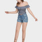 Women's ruffle off shoulder cap sleeve top-Blue side view