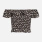 Women's ruffle off shoulder cap sleeve top-Black