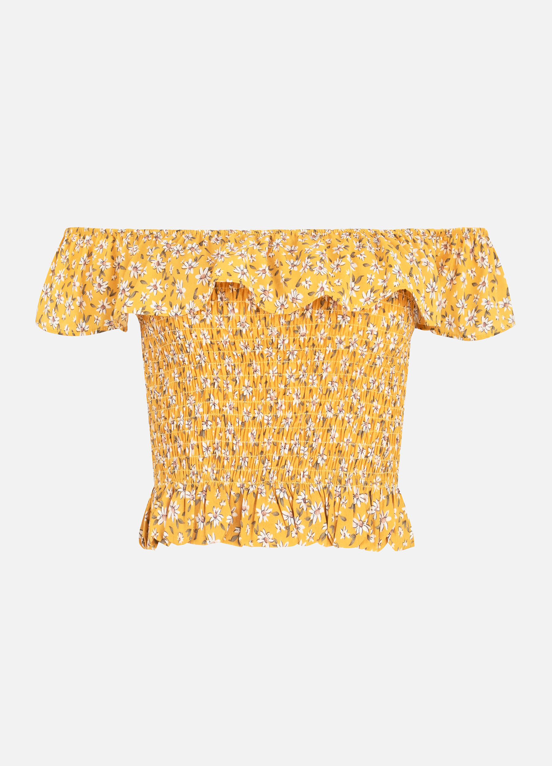 Women's ruffle off shoulder cap sleeve top-Yellow