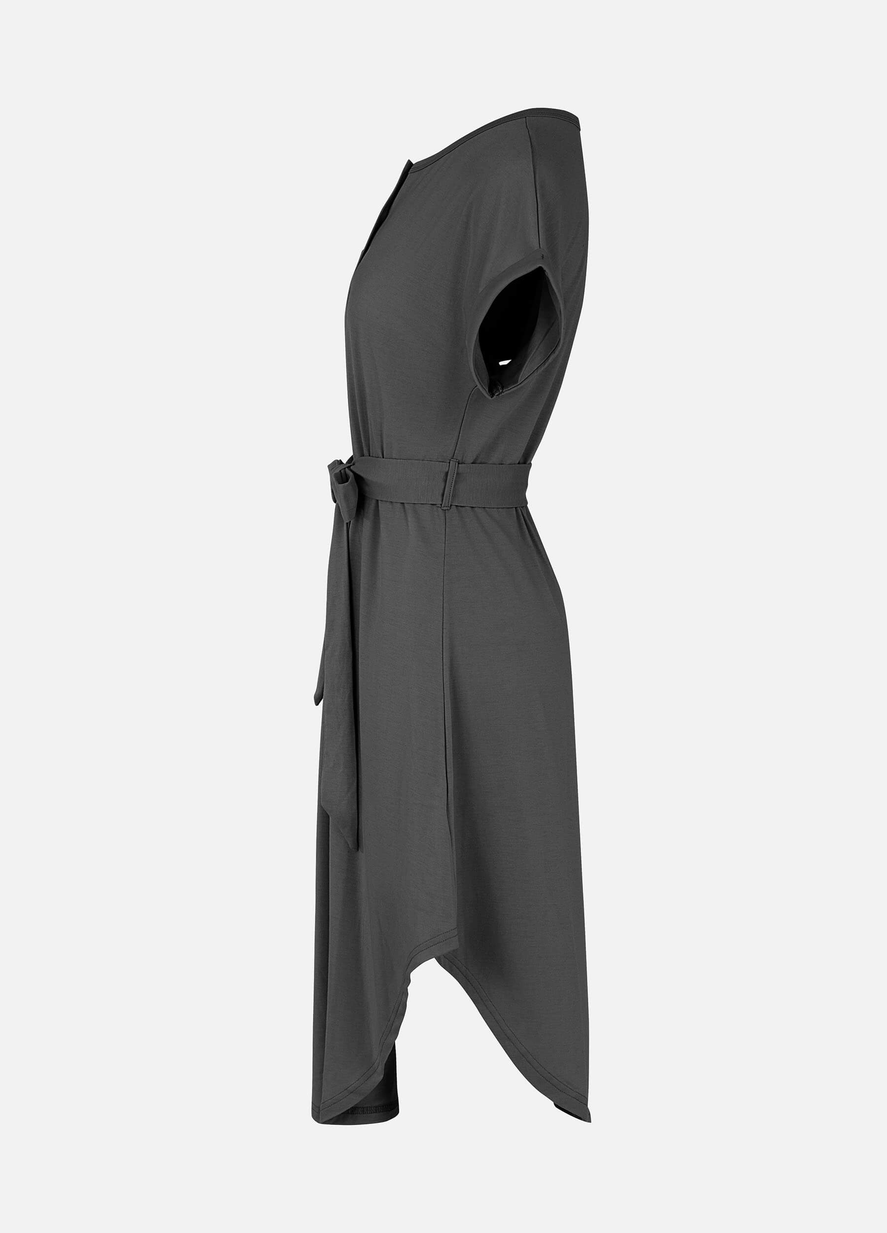 MECALA Women's Short Sleeve Henley Neck High Low Hem Plain Casual Dress With Belt