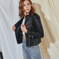 MECALA Women's Zip Up Flap Pocket Faux Leather Moto Jacket