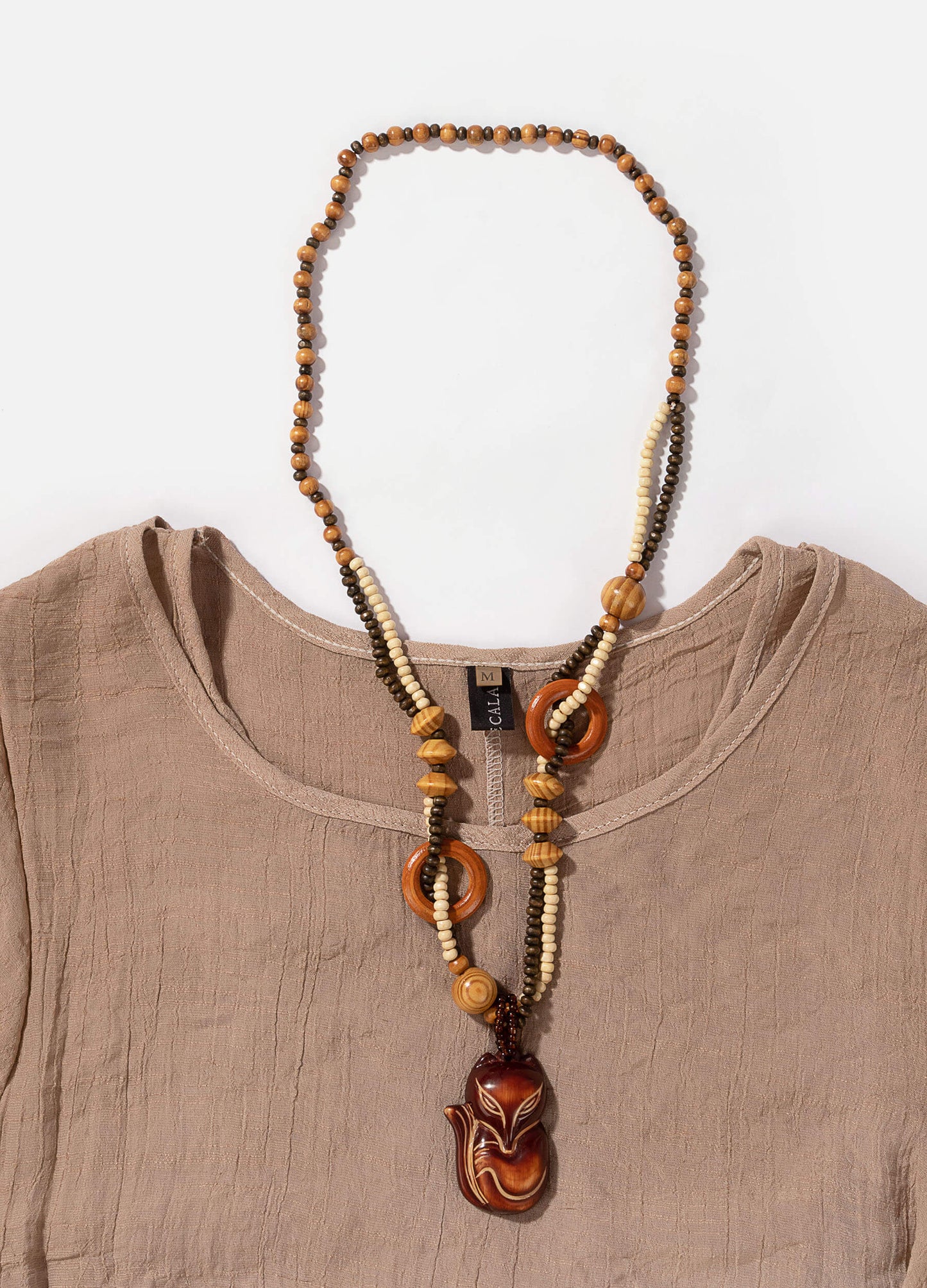 MECALA Women's Plus Size Dress Asymmetrical Hem with Wooden Fox Necklace(Clearance)