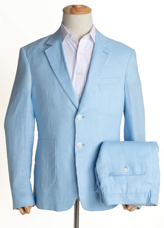 light blue men linen suit