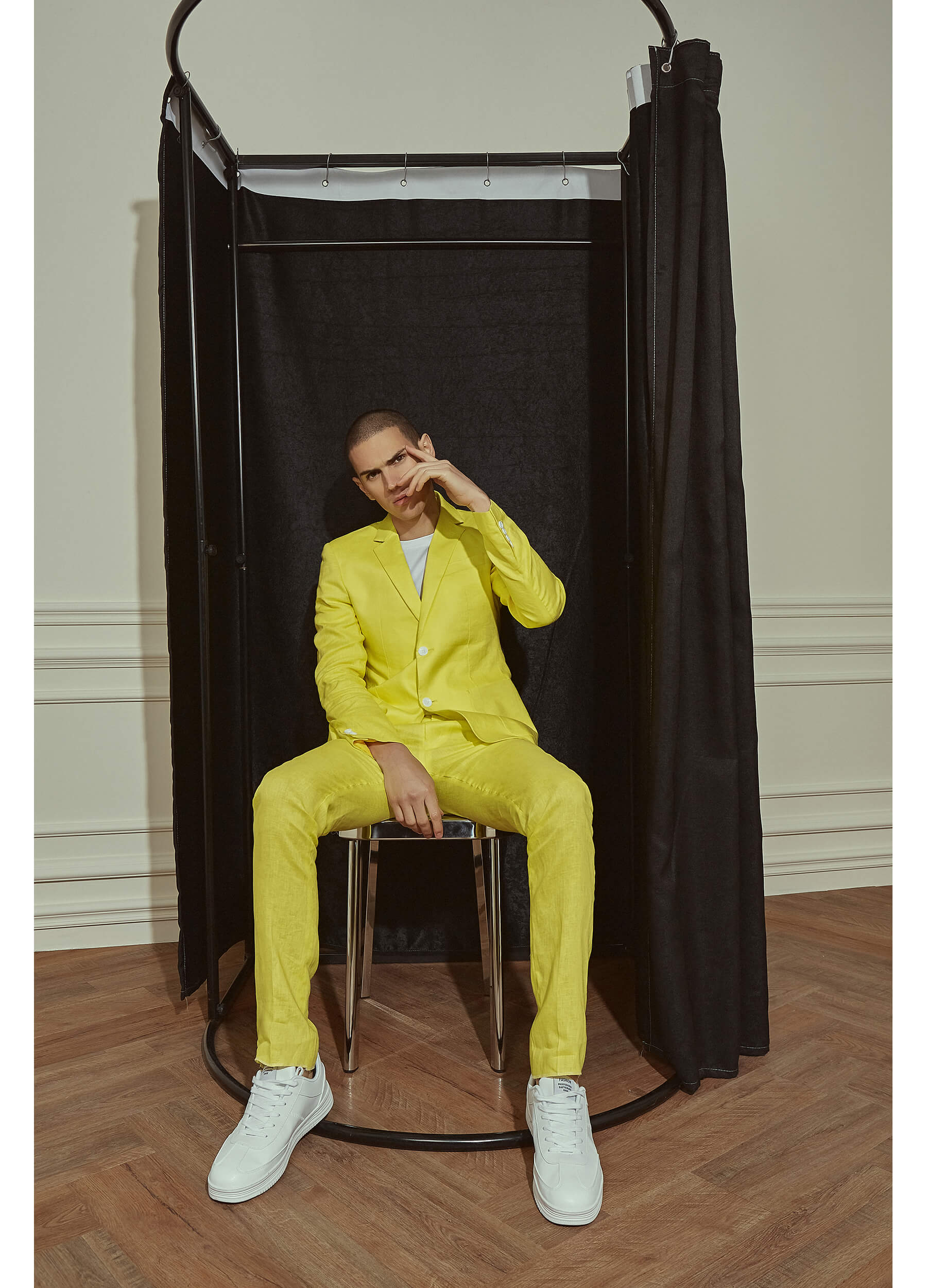 men's yellow linen suit