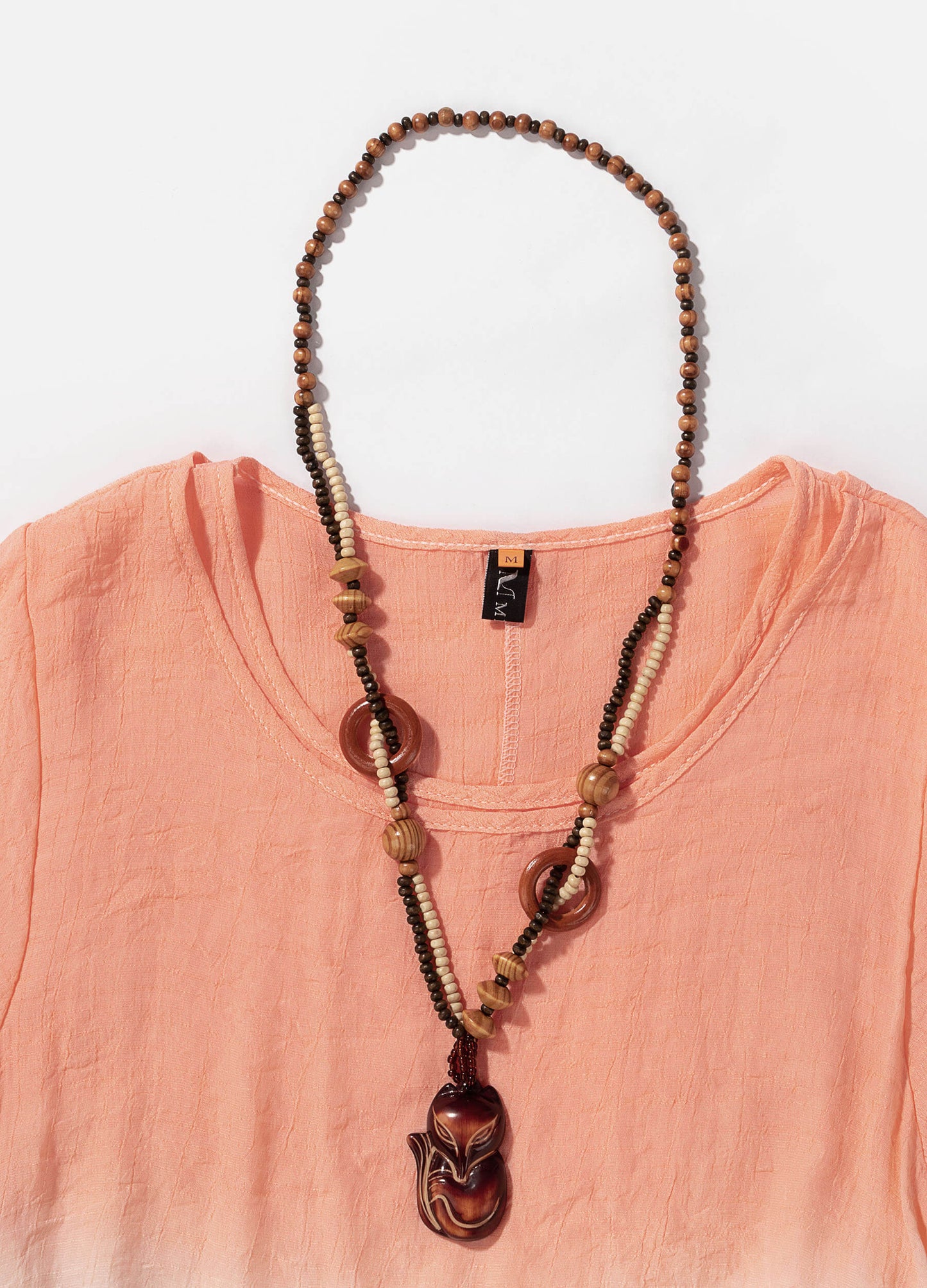 MECALA Women's Plus Size Dress Asymmetrical Hem with Wooden Fox Necklace(Clearance)
