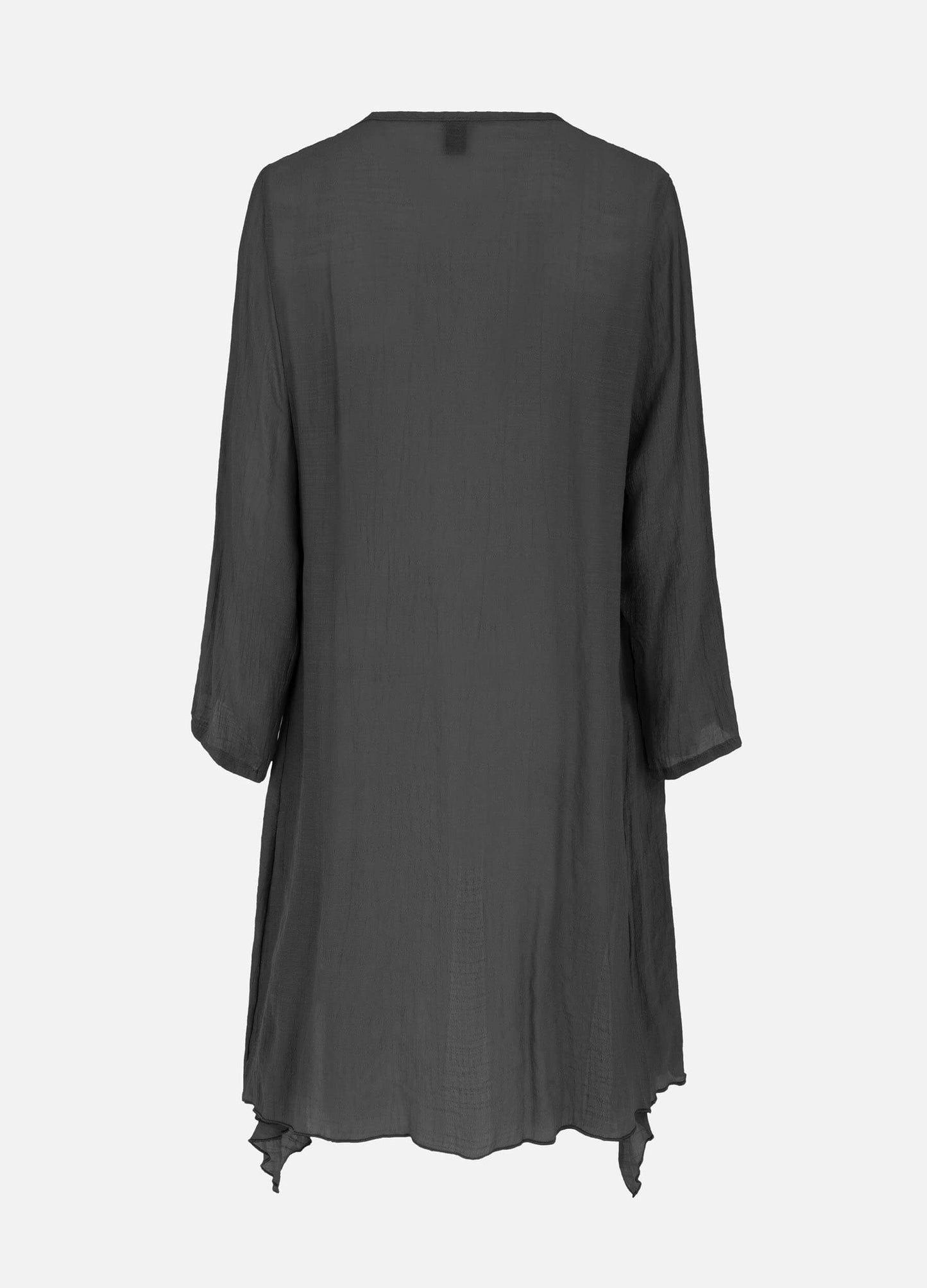 MECALA Women's Solid Linen Black Cardigan Dress with Wooden Fish Necklace