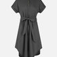 MECALA Women's Short Sleeve Henley Neck High Low Hem Plain Casual Dress With Belt