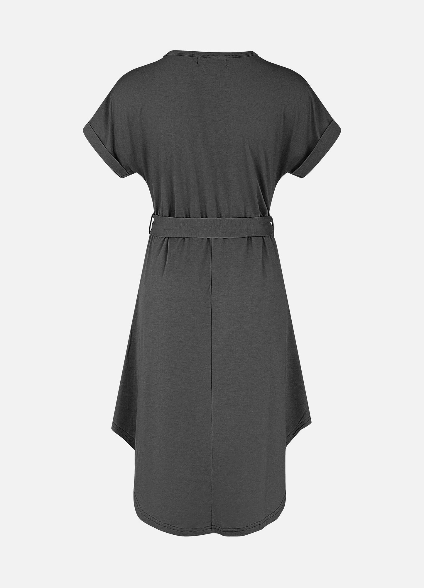 MECALA Women's Short Sleeve Henley Neck High Low Hem Plain Casual Dress With Belt