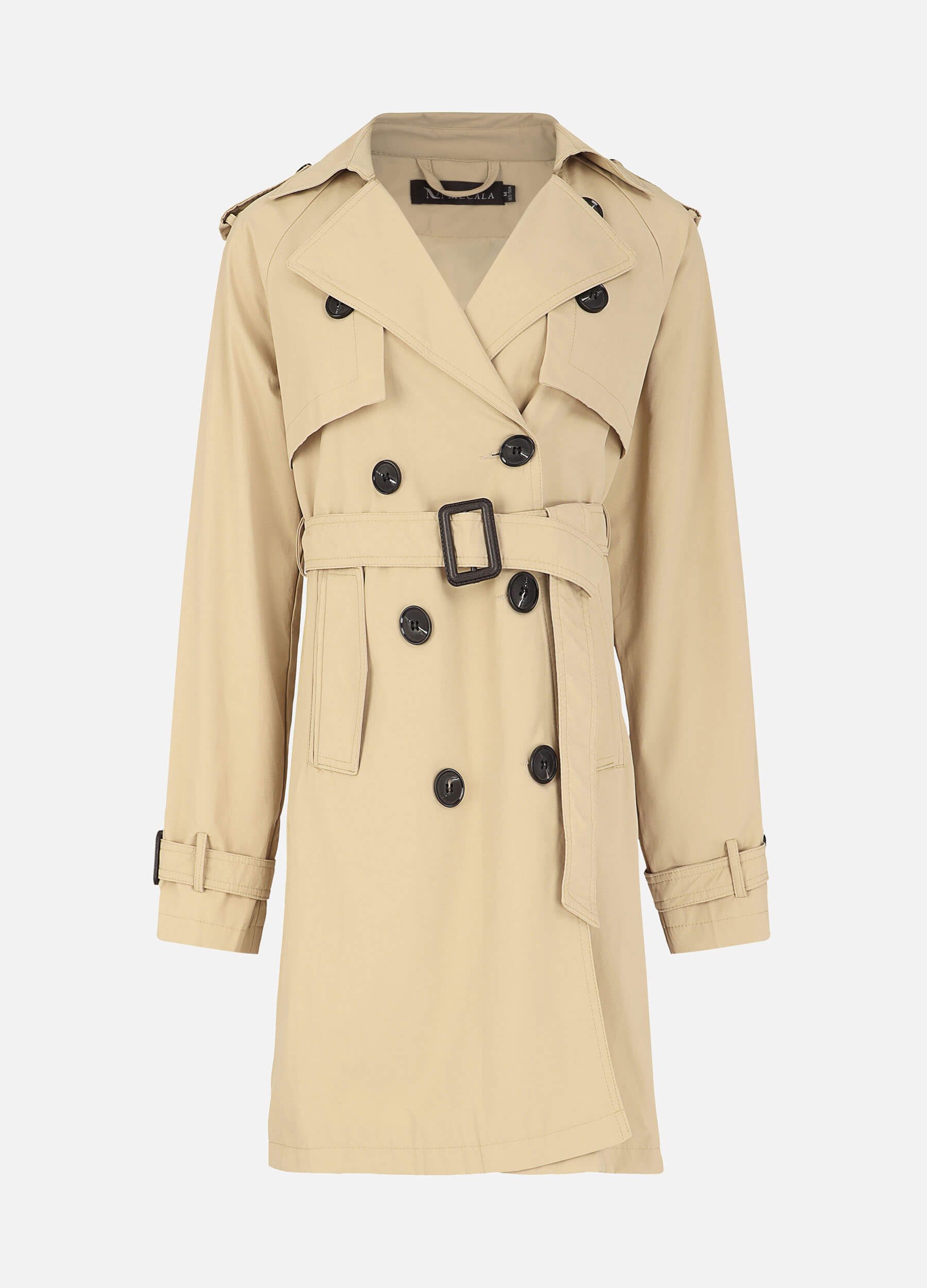 MECALA Women's Solid Double Breasted Belted Khaki Trench Coat